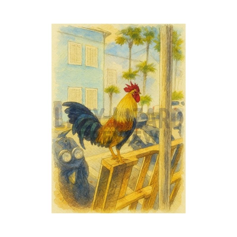 Rocking Rooster – Tropical Rooster Sketch-Style Digital Print
