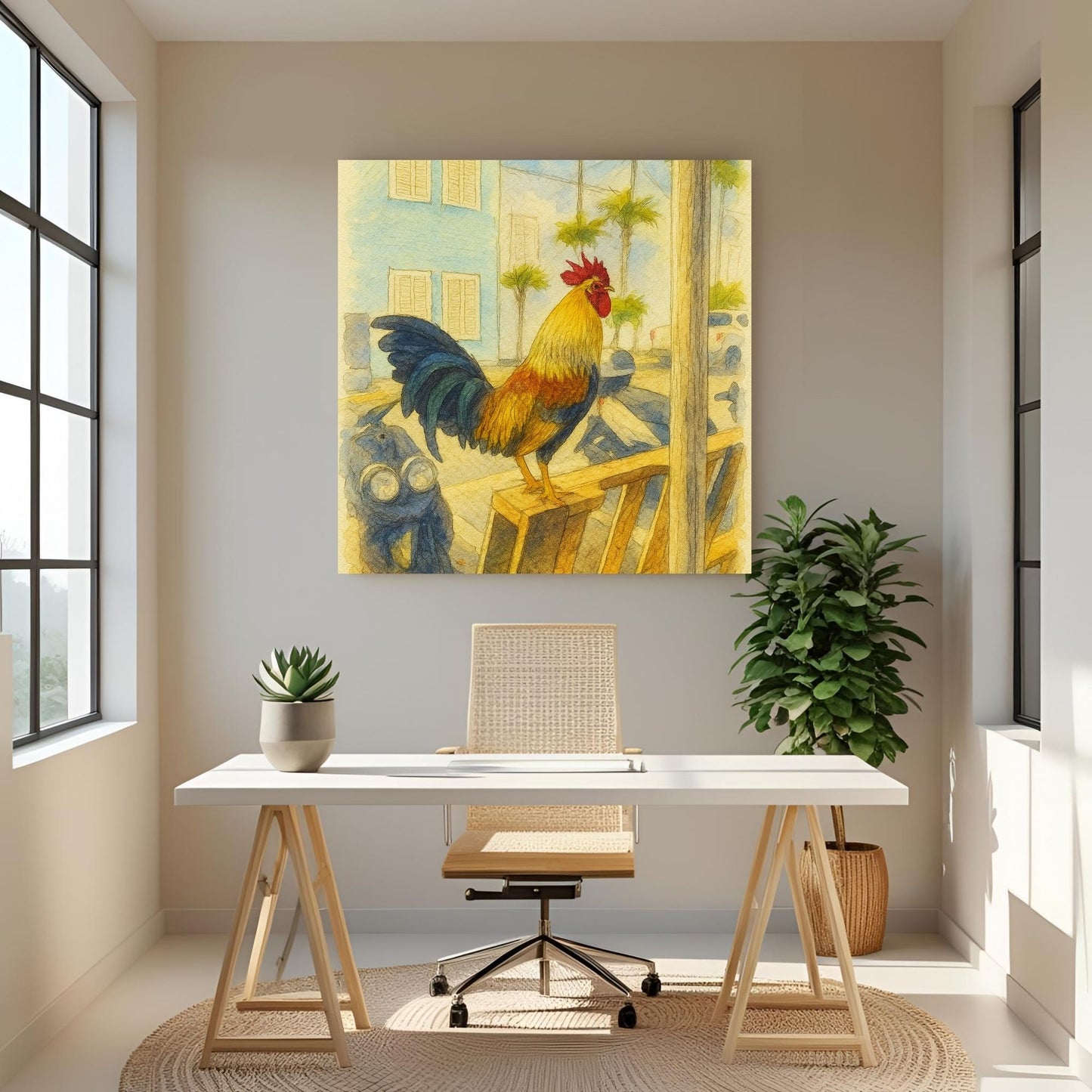 Rocking Rooster – Tropical Rooster Sketch-Style Digital Print